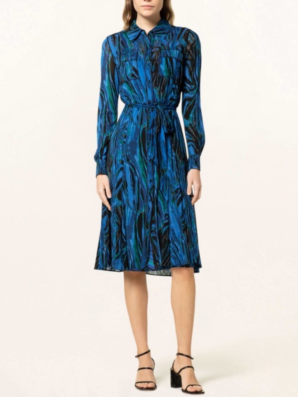 Diane Von Furstenburg Andi Midi Mesh Shirt Dress Tie Dye Zebra Indigo Large